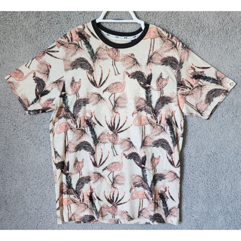 NEW Free Planet Oatmeal Flamingo & Palm Print Graphic T Shirt Size‎ Medium